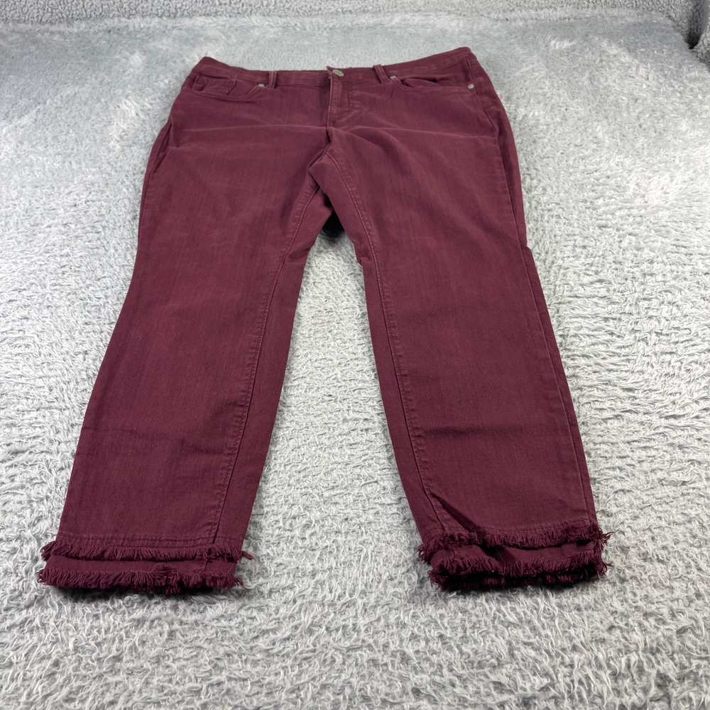 Loft Modern Skinny Pants Womens 12P Burgundy Raw Fringe Hem Cotton Blend Stretch